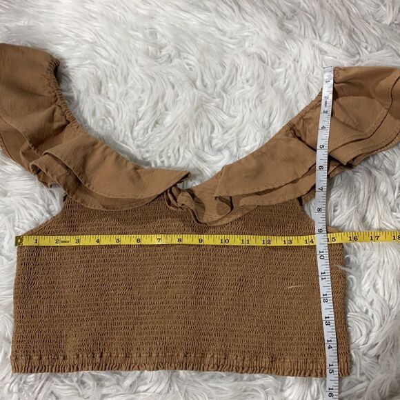 MAEVE Anthropologie ruffled neckline crop top caramel color size 12 NWT - Picture 8 of 9